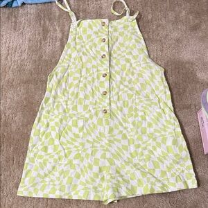 Lime Green and White Patterned Romper